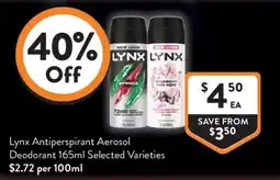 Foodworks Lynx Antiperspirant Aerosol Deodorant 165ml Selected Varieties offer