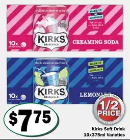 Friendly Grocer Kirks Soft Drink 10x375ml Varieties offer