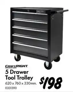 Bunnings CraftRight 5 Drawer Tool Trolley offer