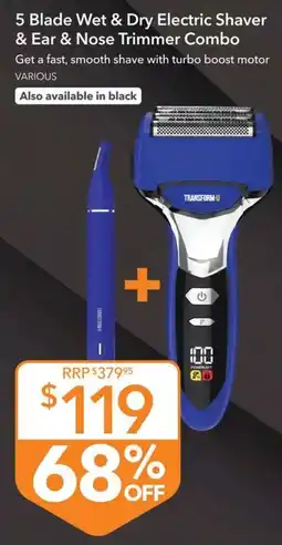 Shaver Shop Transform-U 5 Blade Wet & Dry Electric Shaver & Ear & Nose Trimmer Combo offer