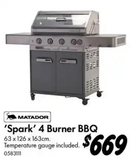 Bunnings Matador 'Spark' 4 Burner BBQ offer