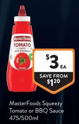 Foodworks MasterFoods Squeezy Tomato or BBQ Sauce offer