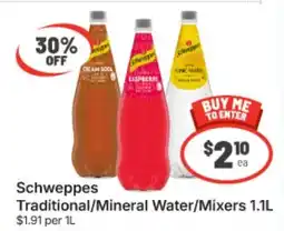 IGA Schweppes Traditional/ Mineral Water/ Mixers offer