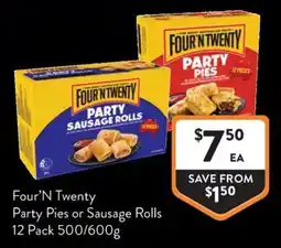 Foodworks Four'n Twenty Party Pies or Sausage Rolls offer