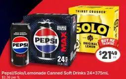 IGA Pepsi/Solo/Lemonade Canned Soft Drinks offer