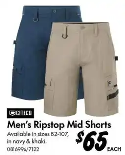 Bunnings Citeco Men's Ripstop Mid Shorts offer