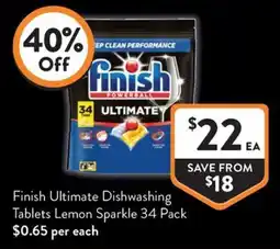 Foodworks Finish Ultimate Dishwashing Tablets Lemon Sparkle offer
