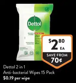 Foodworks Dettol 2 in 1 Anti-bacterial Wipes offer