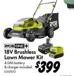 Bunnings Ryobi One+ 18V Brushless Lawn Mower Kit offer