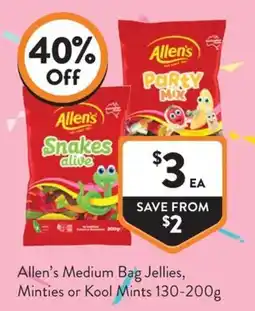 Foodworks Allen's Medium Bag Jellies, Minties or Kool Mints offer