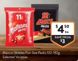 Foodworks Mars or Skittles Fun Size Packs offer