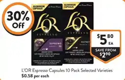 Foodworks L'OR Espresso Capsules Selected Varieties offer