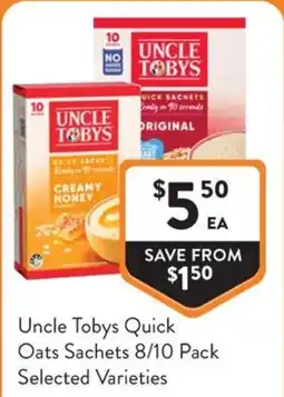 Foodworks Uncle Tobys Quick Oats Sachets offer