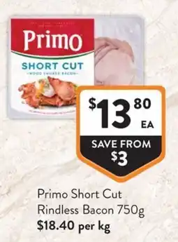 Foodworks Primo Short Cut Rindless Bacon offer