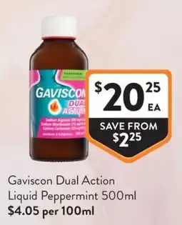 Foodworks Gaviscon Dual Action Liquid Peppermint offer