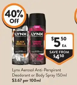 Foodworks Lynx Aerosol Anti-Perspirant Deodorant or Body Spray offer