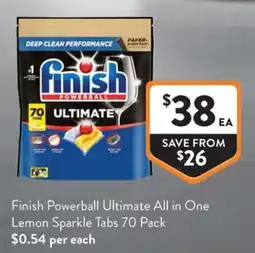 Foodworks Finish Powerball Ultimate All in One Lemon Sparkle Tabs offer