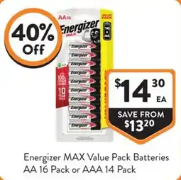 Foodworks Energizer MAX Value Pack Batteries offer