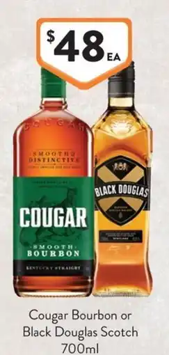 Foodworks Cougar Bourbon or Black Douglas Scotch offer