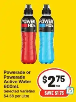 IGA Powerade or Powerade Active Water offer