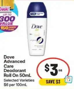 IGA Dove Advanced Care Deodorant Roll On offer