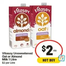 IGA Vitasoy Unsweetened Oat or Almond Milk offer