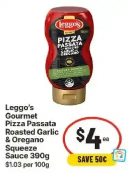 IGA Leggo's Gourmet Pizza Passata Roasted Garlic & Oregano Squeeze Sauce offer