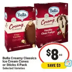 IGA Bulla Creamy Classics Ice Cream Cones or Sticks offer