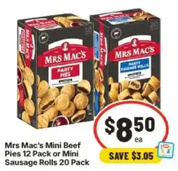 IGA Mrs Mac's Mini Beef Pies or Mini Sausage Rolls offer