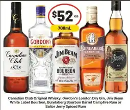 IGA Canadian Club Original Whisky, Gordon's London Dry Gin, Bundaberg Bourbon Barrel Campfire Rum or Sailor Jerry Spiced Rum offer