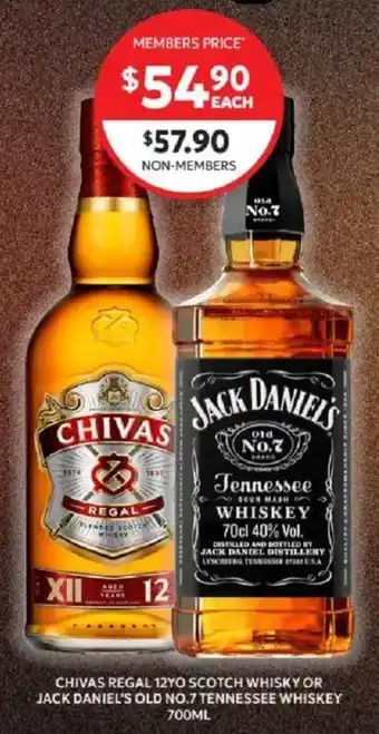 Chivas Regal 12YO Scotch Whisky or Jack Daniel's Old No.7 Tennessee Whiskey
