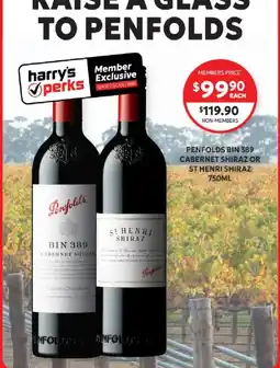 Harry Brown Penfolds Bin 389 Cabernet Shiraz or St Henri Shiraz offer