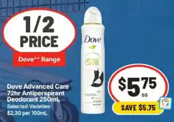 IGA Dove Advanced Care 72hr Antiperspirant Deodorant offer