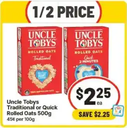 IGA Uncle Tobys Traditional or Quick Rolled Oats offer