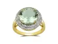 Bevilles Jewellery 9ct Yellow Gold Green Amethyst Ring with 0.33ct of Diamonds - Q offer