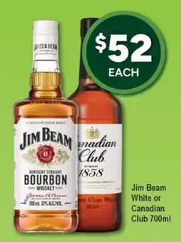 Bottler Jim Beam White or Canadian Club 700ml offer