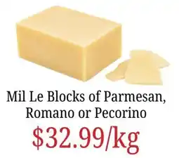 Farmer Jack's Mil Le Blocks of Parmesan, Romano or Pecorino offer
