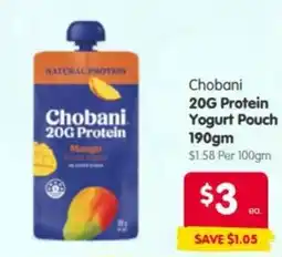 Spar Chobani 20G Protein Yogurt Pouch offer