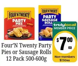 Farmer Jack's Four'n Twenty Party Pies or Sausage Rolls offer
