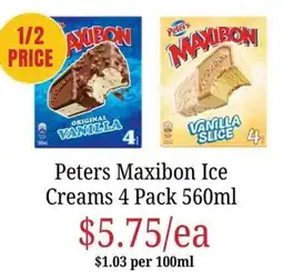 Farmer Jack's Peters Maxibon Ice Creams offer
