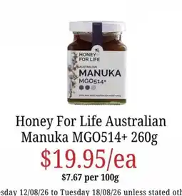 Farmer Jack's Honey For Life Australian Manuka MGO514+ offer