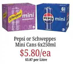 Farmer Jack's Pepsi or Schweppes Mini Cans offer