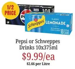 Farmer Jack's Pepsi or Schweppes Drinks offer