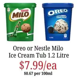 Farmer Jack's Oreo or Nestle Milo Ice Cream Tub offer