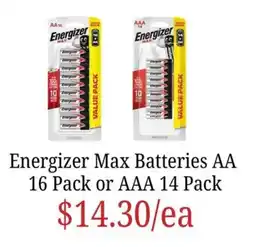 Farmer Jack's Energizer Max Batteries offer
