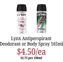 Farmer Jack's Lynx Antiperspirant Deodorant or Body Spray offer