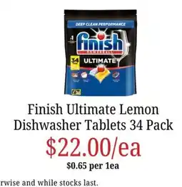 Farmer Jack's Finish Ultimate Lemon Dishwasher Tablets offer