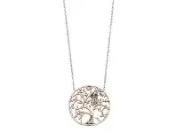 Bevilles Jewellery Tree of Life with Crystal Owl Necklace in Rose Stainless Steel offer