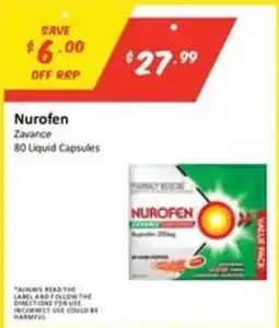 Chemist Outlet Nurofen Zavance 80 Liquid Capsules offer