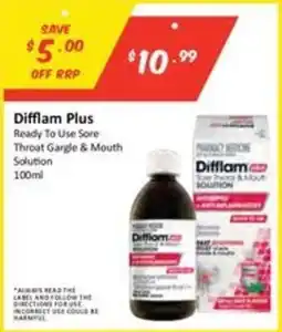 Chemist Outlet Difflam Plus Ready To Use Sore Throat Gargle & Mouth Solution offer